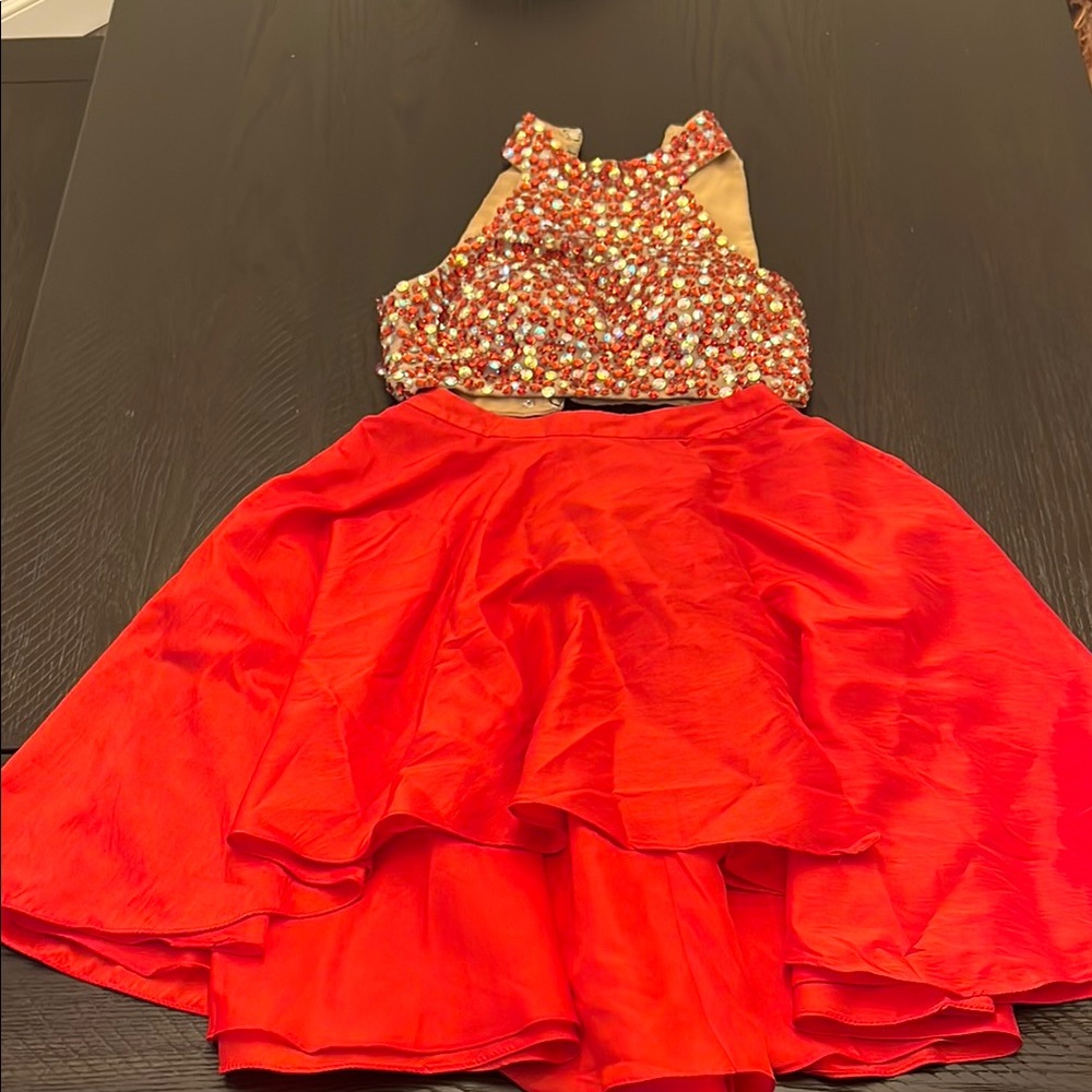 Red Sequin Top and Skirt Set